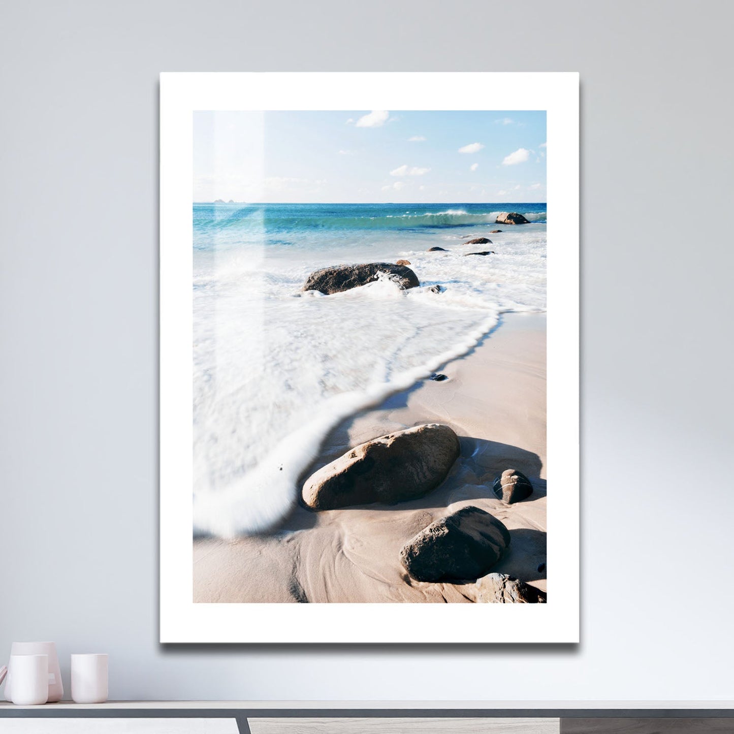 Wes Co Gallery Metal Poster Tranquil Shoreline Rocks 16" x 24" Home Goods - Coastal Border or edge to edge Metal Art Print