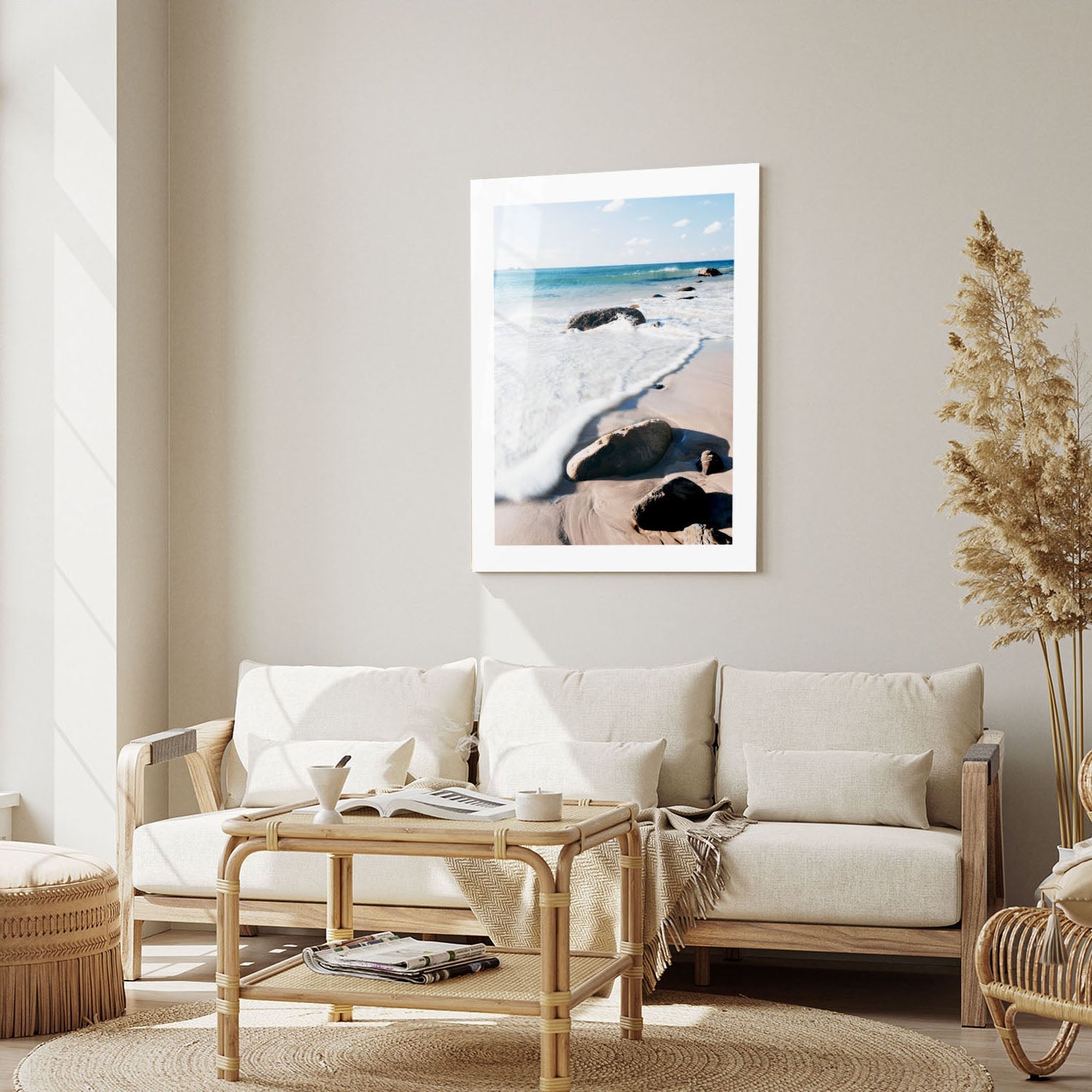 Wes Co Gallery Metal Poster Tranquil Shoreline Rocks 16" x 24" Home Goods - Coastal Border or edge to edge Metal Art Print