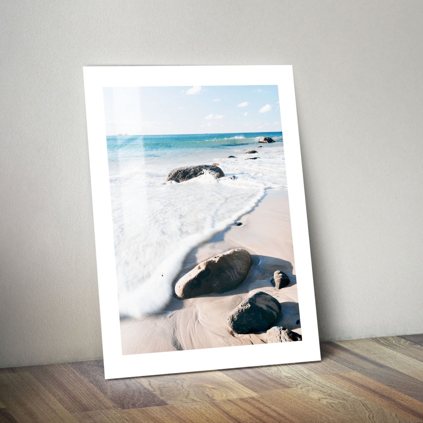 Wes Co Gallery Metal Poster Tranquil Shoreline Rocks 24" x 36" Home Goods - Coastal Border or edge to edge Metal Art Print