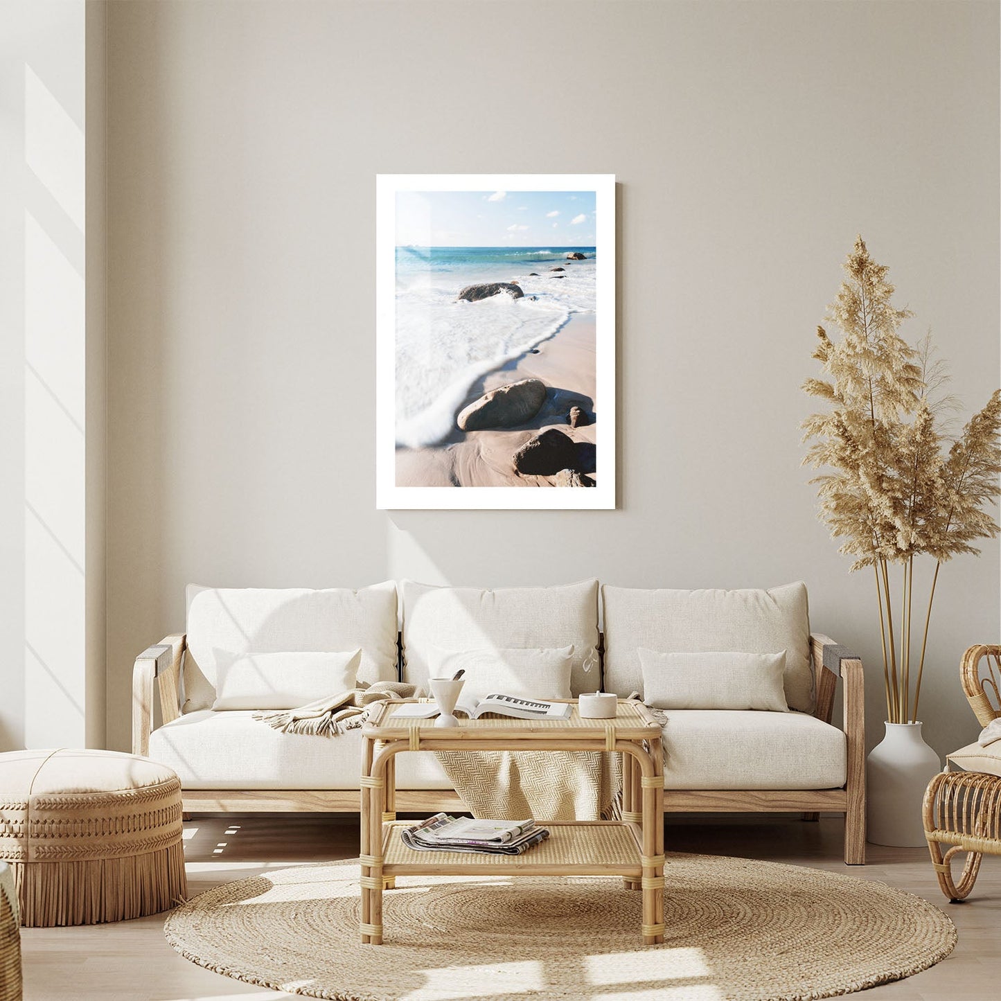 Wes Co Gallery Metal Poster Tranquil Shoreline Rocks 24" x 36" Home Goods - Coastal Border or edge to edge Metal Art Print