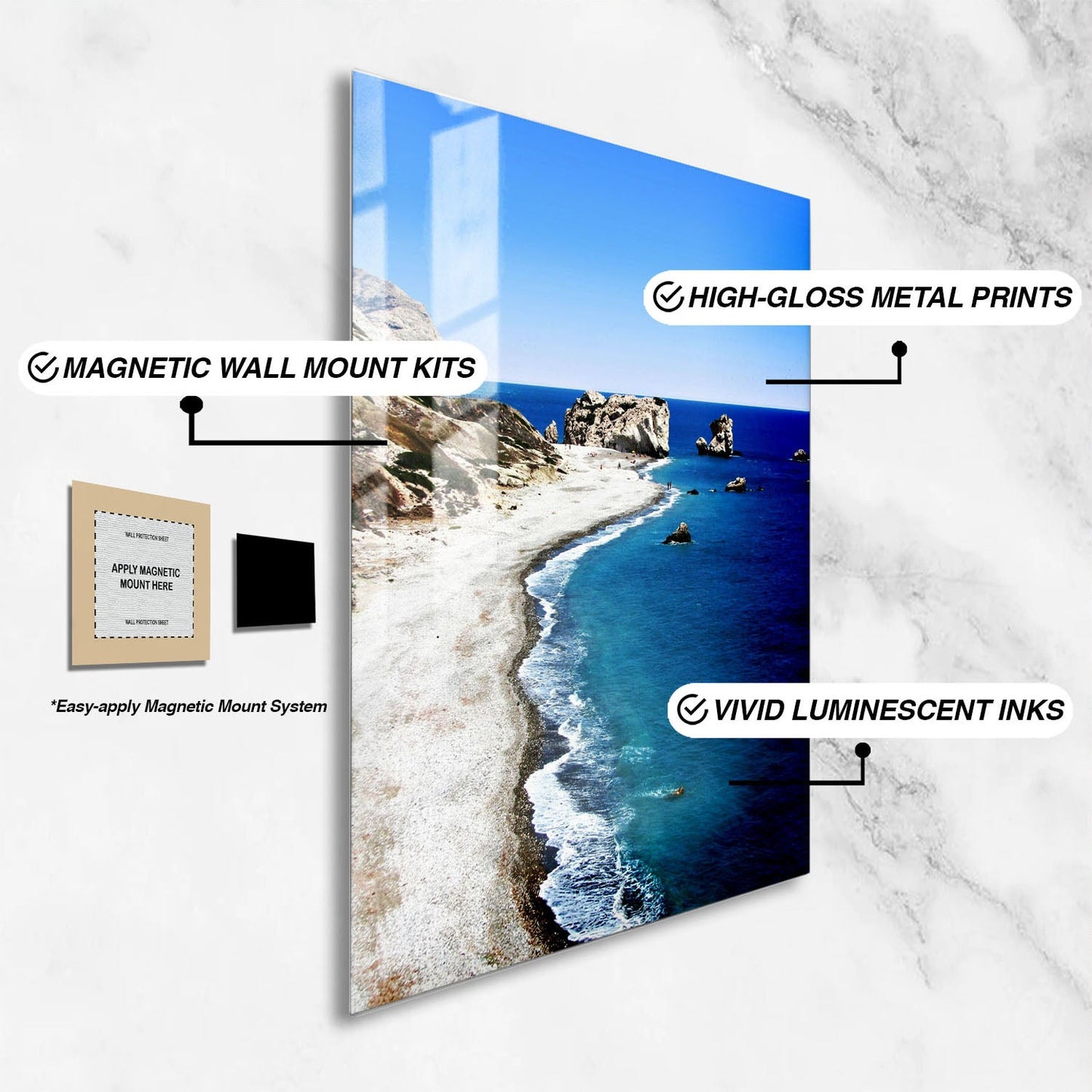 Wes Co Gallery Metal Poster Rocky Coastal Panorama 16" x 24" Home Goods - Coastal Border or edge to edge Metal Art Print