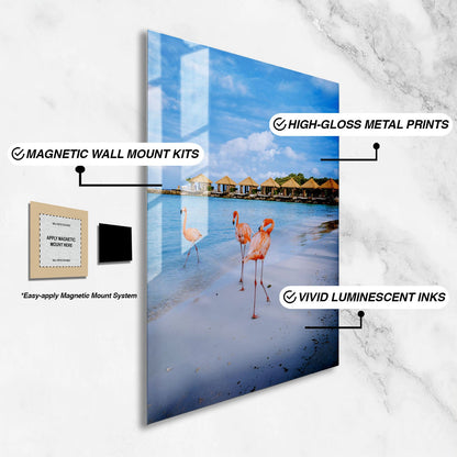 Wes Co Gallery Metal Poster Flamingos by the Shore 16" x 24" Home Goods - Coastal Border or edge to edge Metal Art Print