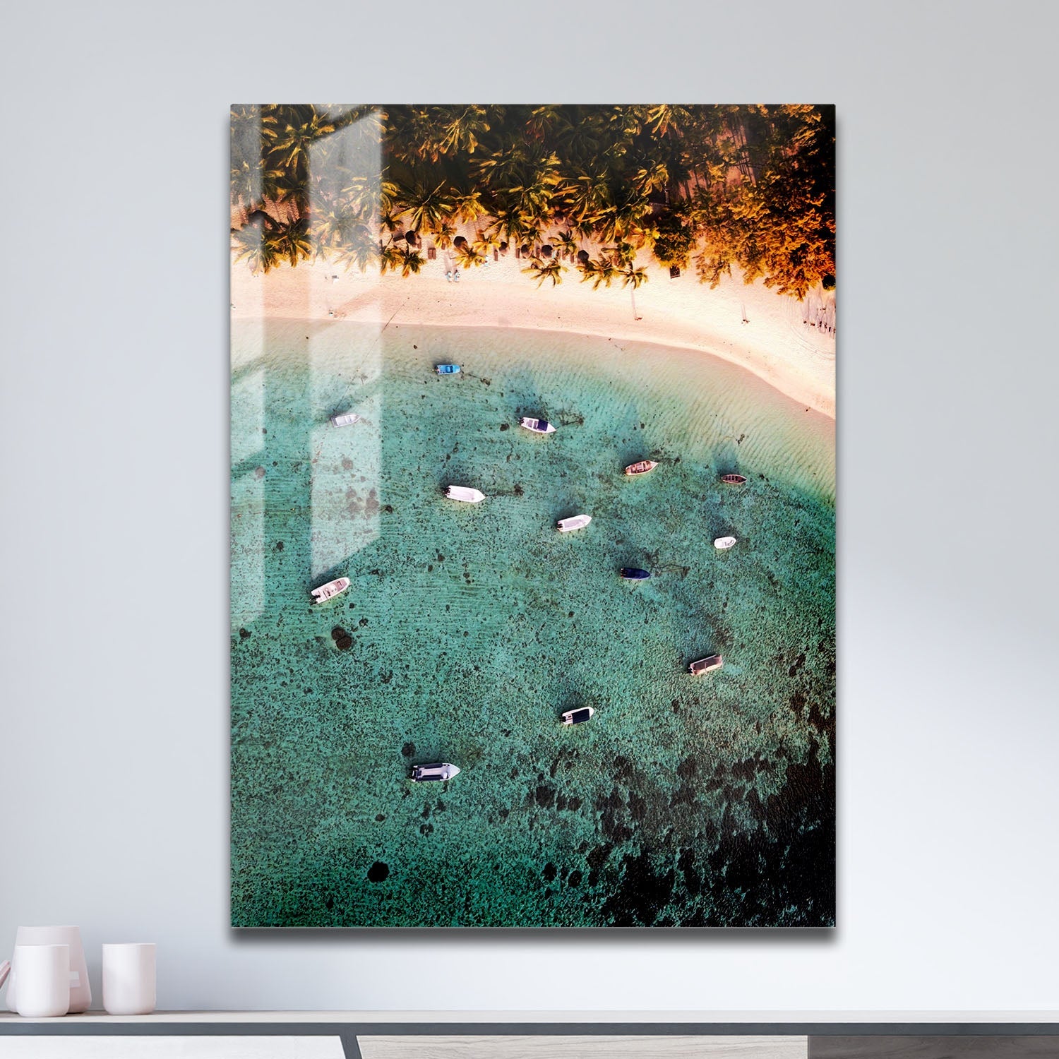 Wes Co Gallery Metal Poster Tranquil Aerial Shoreline 11" x 17" Home Goods - Coastal Border or edge to edge Metal Art Print