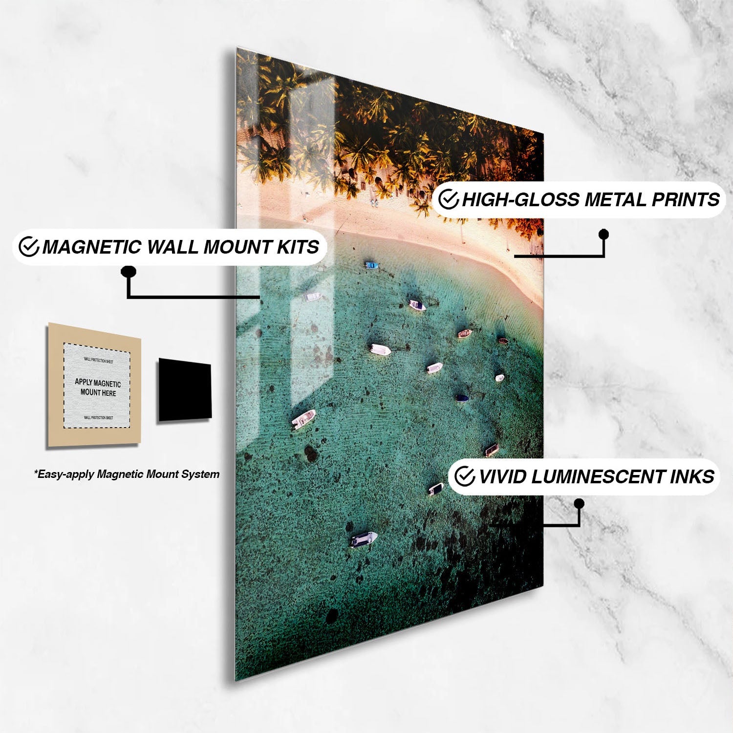 Wes Co Gallery Metal Poster Tranquil Aerial Shoreline 16" x 24" Home Goods - Coastal Border or edge to edge Metal Art Print