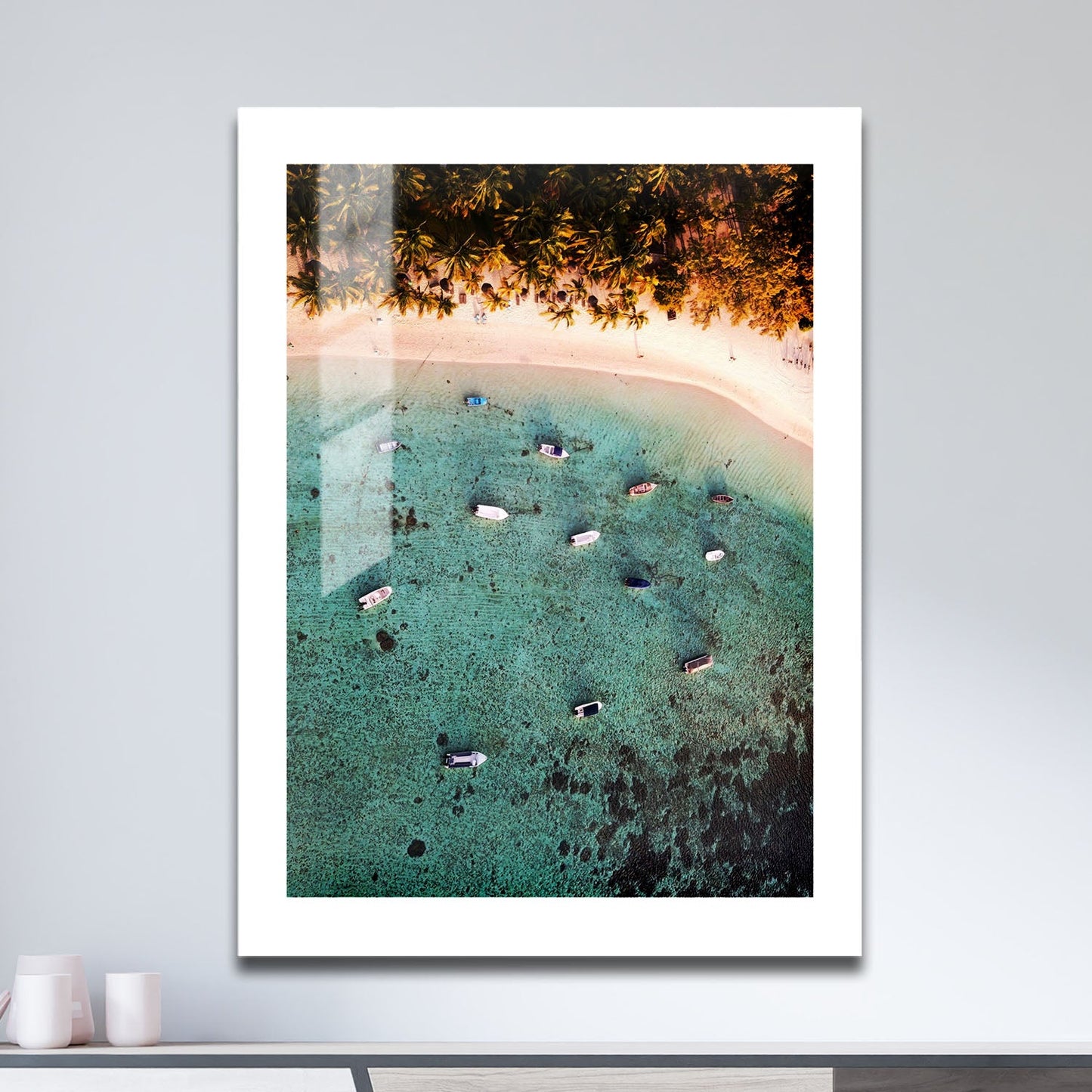 Wes Co Gallery Metal Poster Tranquil Aerial Shoreline 16" x 24" Home Goods - Coastal Border or edge to edge Metal Art Print