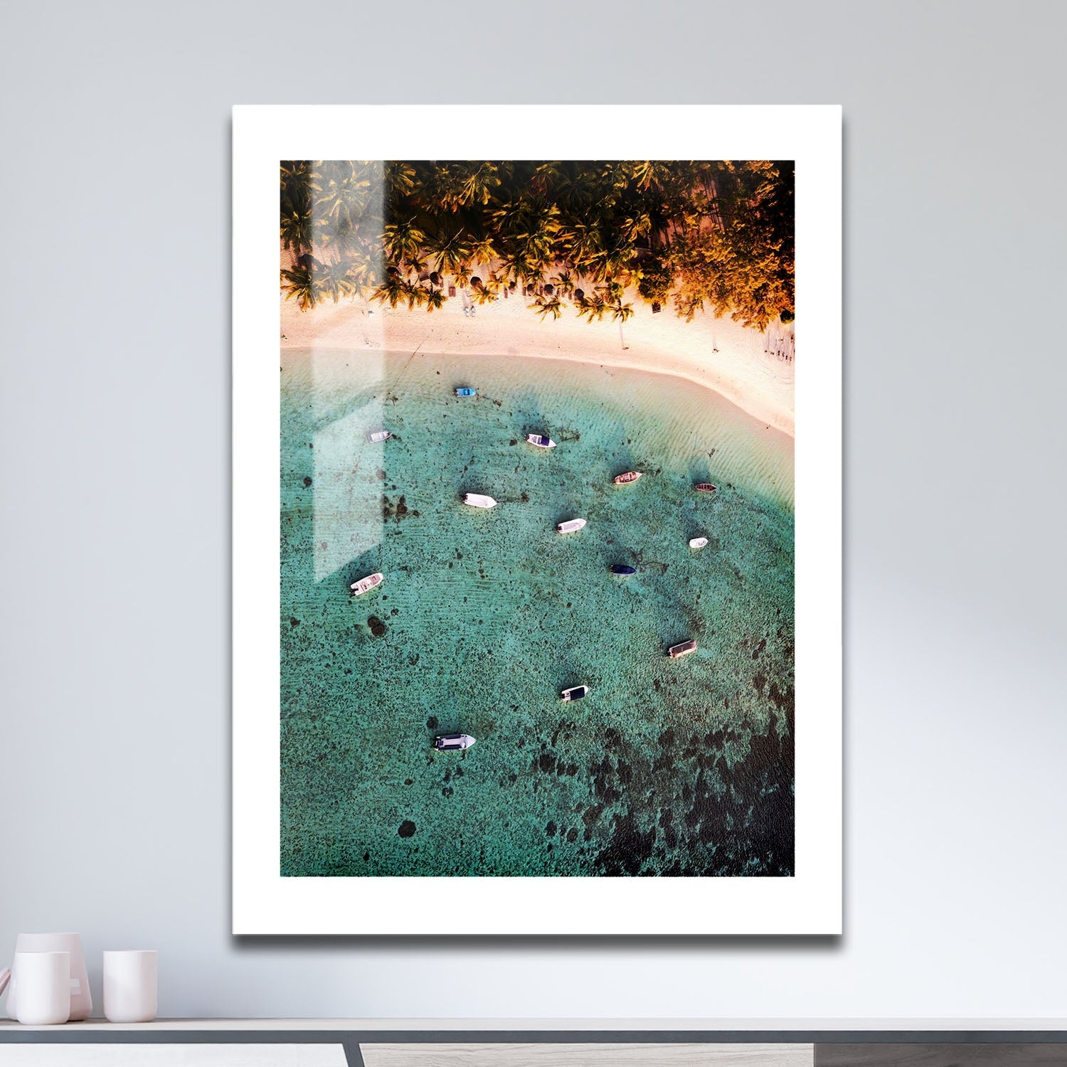 Wes Co Gallery Metal Poster Tranquil Aerial Shoreline 16" x 24" Home Goods - Coastal Border or edge to edge Metal Art Print