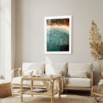 Wes Co Gallery Metal Poster Tranquil Aerial Shoreline 16" x 24" Home Goods - Coastal Border or edge to edge Metal Art Print
