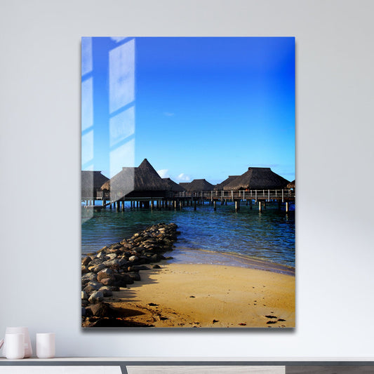 Wes Co Gallery Metal Poster Exotic Overwater Bungalows 11" x 17" Home Goods - Coastal Border or edge to edge Metal Art Print