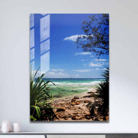 Wes Co Gallery Metal Poster Secluded Beach Oasis 11" x 17" Home Goods - Coastal Border or edge to edge Metal Art Print