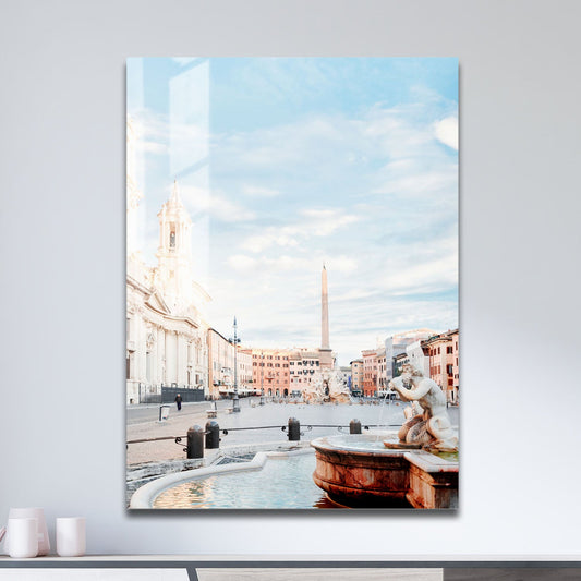 Wes Co Gallery Metal Poster Serene Piazza at Dawn 11" x 17" Home Goods - Photography Border or edge to edge Metal Art Print