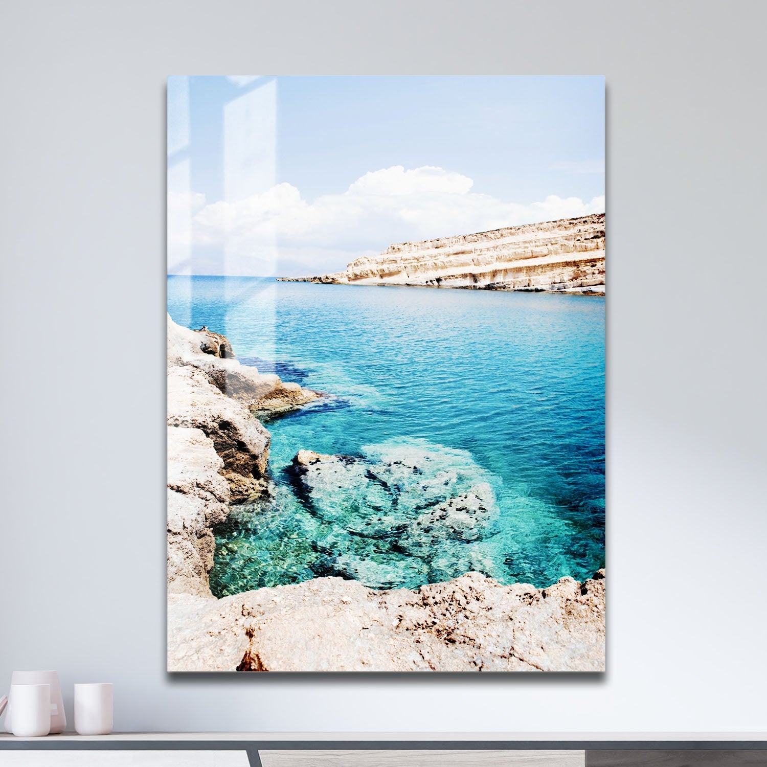 Wes Co Gallery Metal Poster Tranquil Cliffside Waters 11" x 17" Home Goods - Coastal Border or edge to edge Metal Art Print