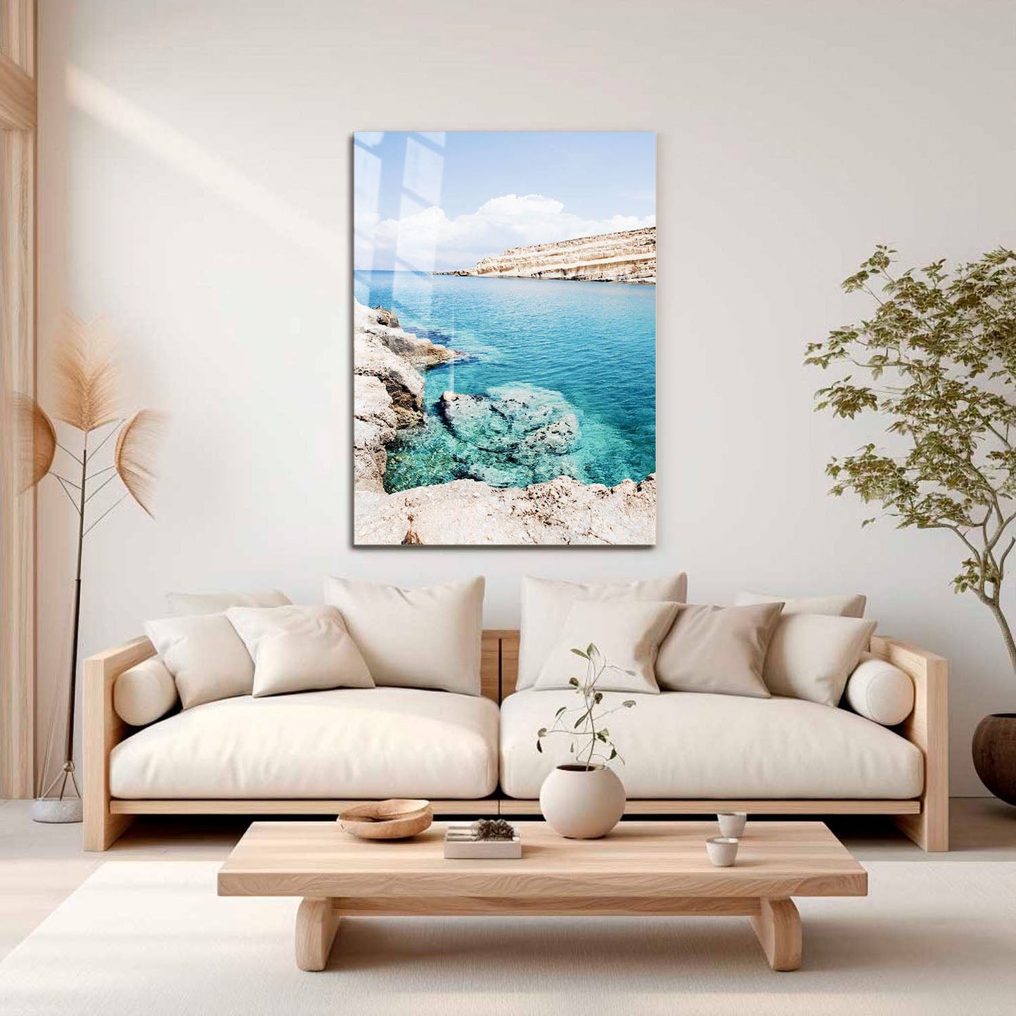 Wes Co Gallery Metal Poster Tranquil Cliffside Waters 11" x 17" Home Goods - Coastal Border or edge to edge Metal Art Print