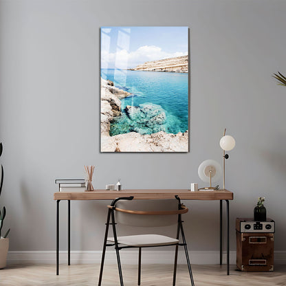 Wes Co Gallery Metal Poster Tranquil Cliffside Waters 11" x 17" Home Goods - Coastal Border or edge to edge Metal Art Print