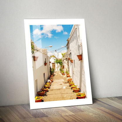 Wes Co Gallery Metal Poster Flower Lined Alleyway 24" x 36" Home Goods - Photography Border or edge to edge Metal Art Print