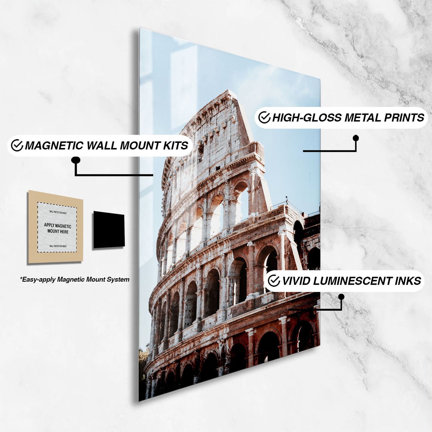 Wes Co Gallery Metal Poster Ancient Roman Colosseum 16" x 24" Home Goods - Travels Border or edge to edge Metal Art Print