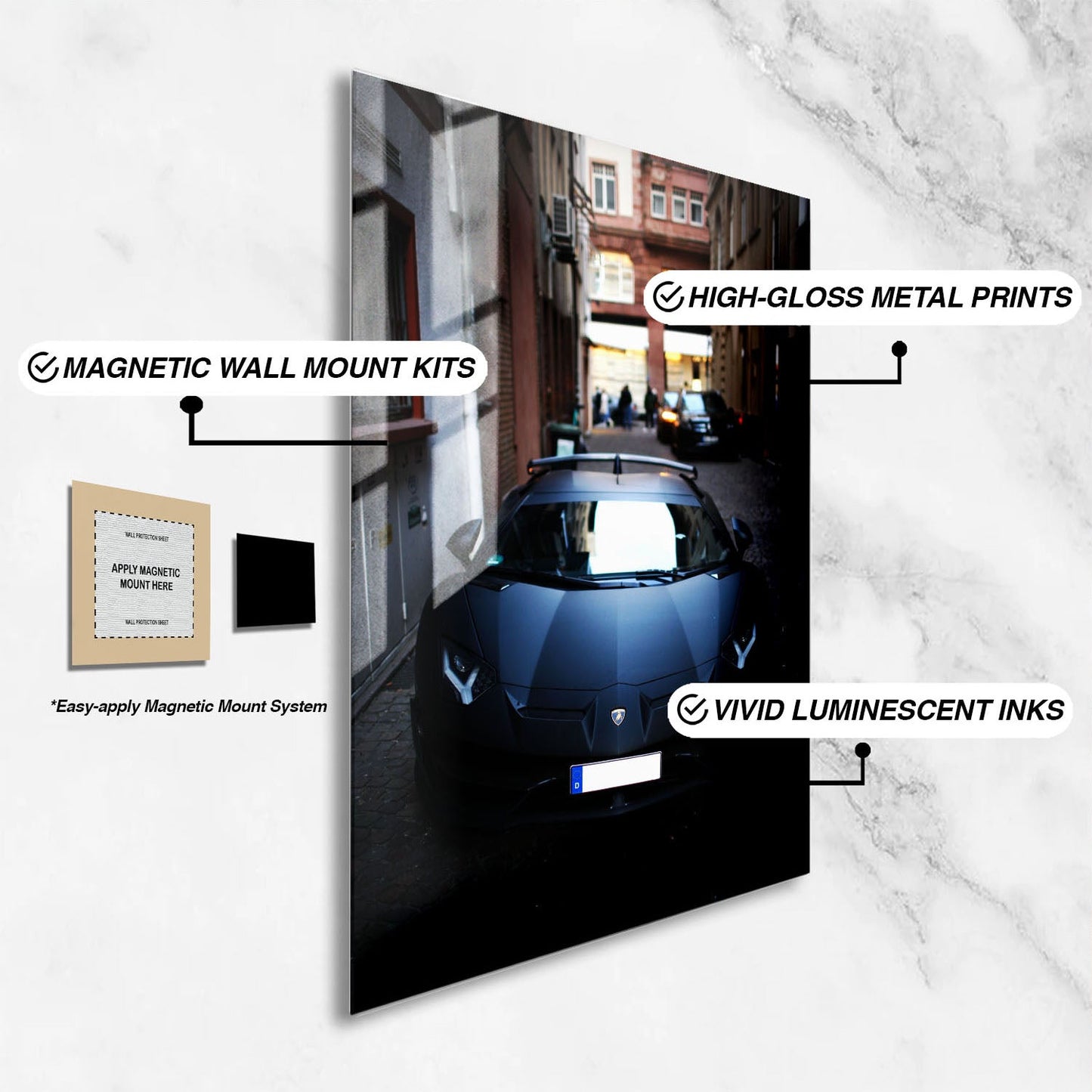 Wes Co Gallery Metal Poster Luxury Lambo in the Alley 16" x 24" Home Goods - Cars Border or edge to edge Metal Art Print