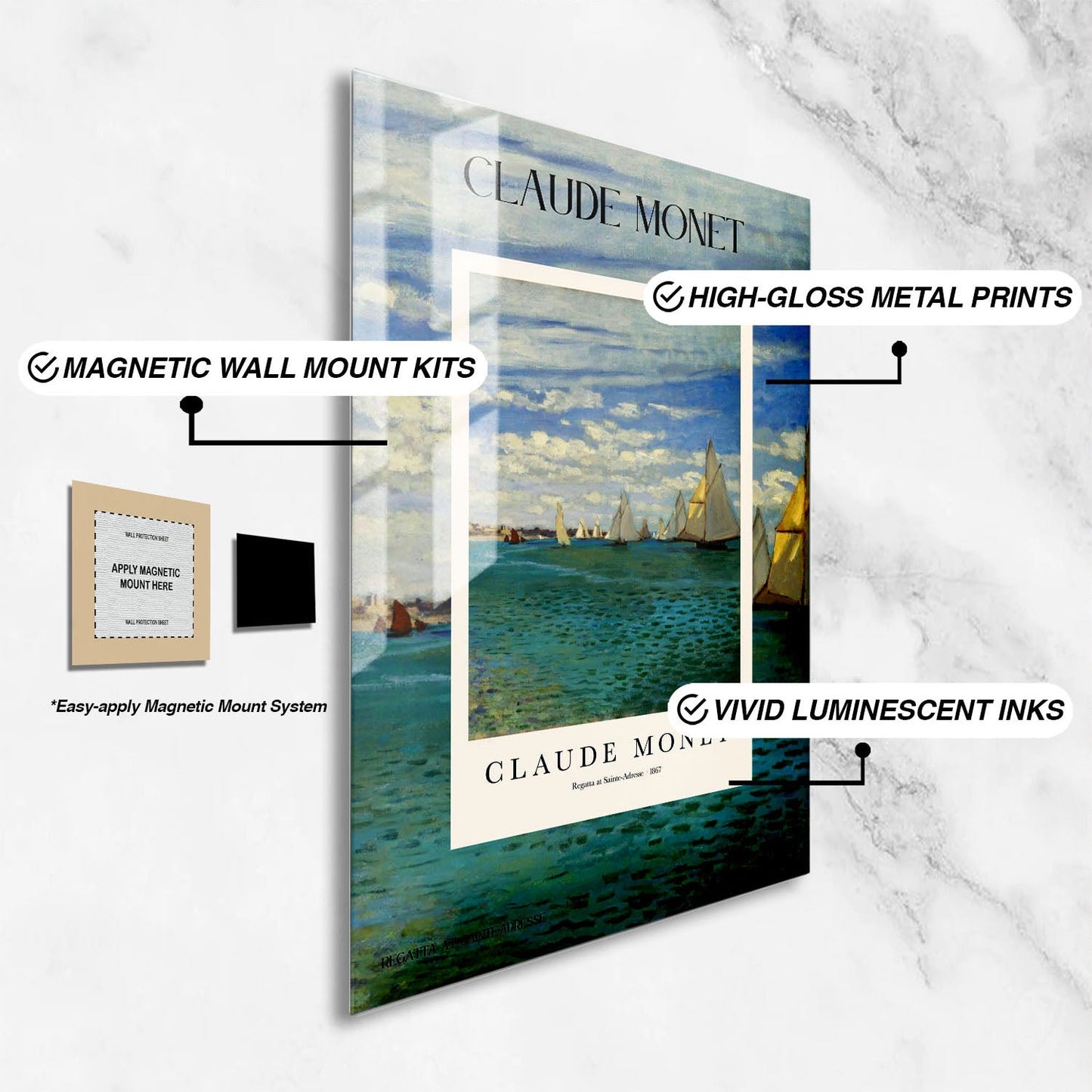 Wes Co Gallery Metal Poster Regatta At Sainte-Adresse Profile by Claude Monet 24" x 36" Home Goods - Artist Edge to edge Metal Art Print