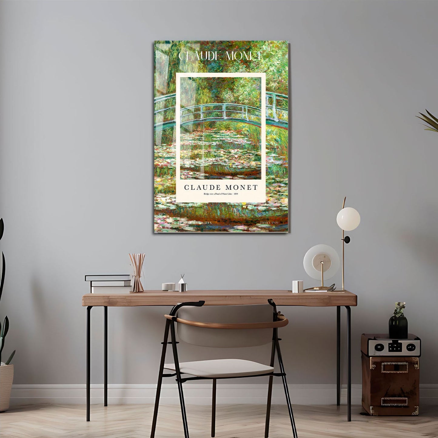 Wes Co Gallery Metal Poster Bridge Over A Pond Of Water Lilies Profile by Claude Monet 24" x 36" Home Goods - Artist Edge to edge Metal Art Print