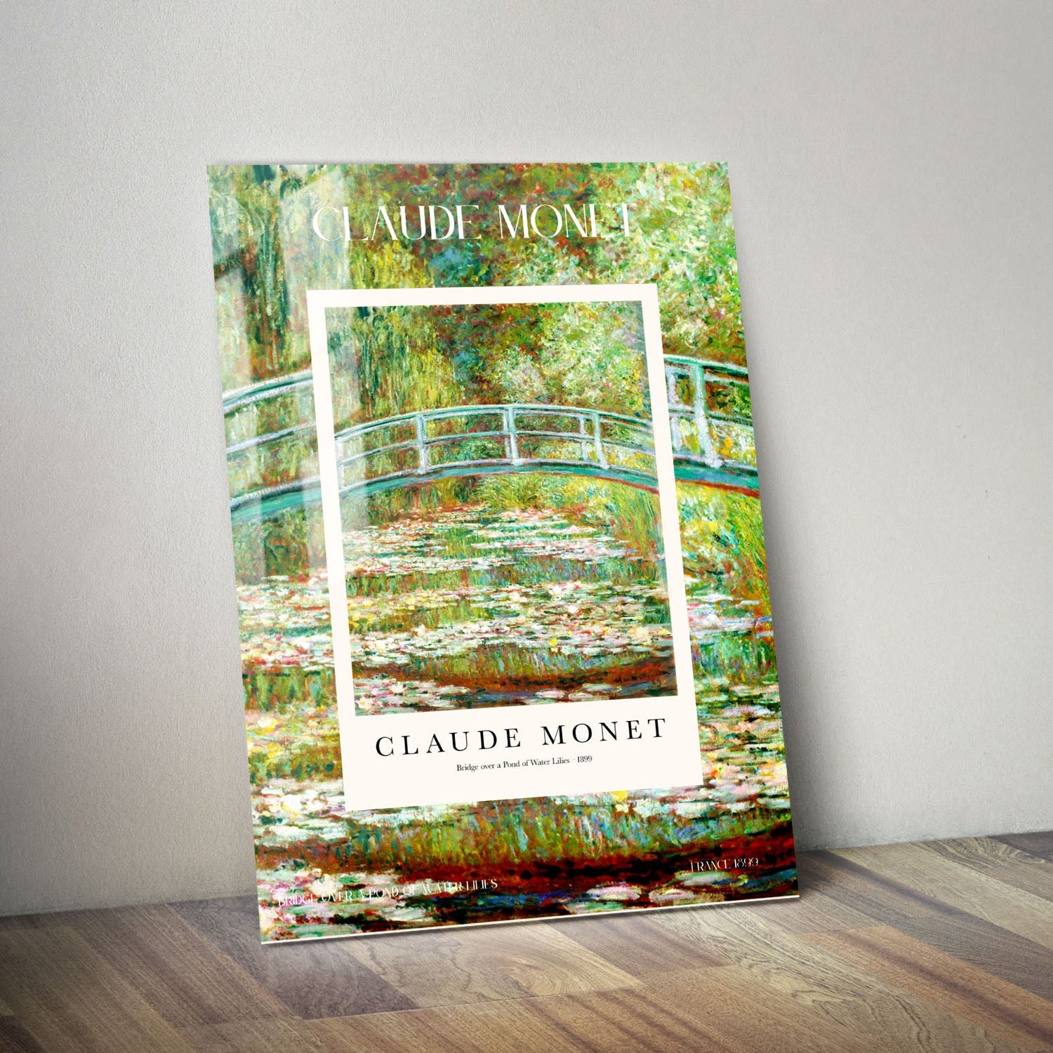 Wes Co Gallery Metal Poster Bridge Over A Pond Of Water Lilies Profile by Claude Monet 11" x 14" Home Goods - Artist Edge to edge Metal Art Print