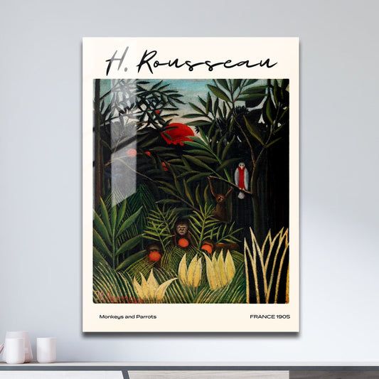 Wes Co Gallery Metal Poster Monkeys And Parrots by Henri Rousseau 11" x 17" Home Goods - Artist Edge to edge Metal Art Print