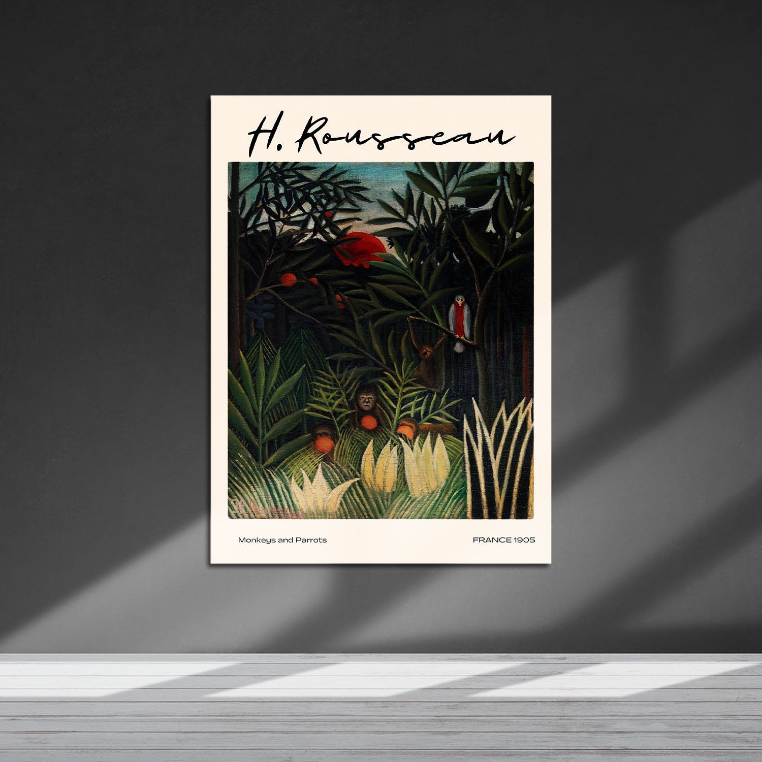 Wes Co Gallery Metal Poster Monkeys And Parrots by Henri Rousseau 16" x 24" Home Goods - Artist Edge to edge Metal Art Print