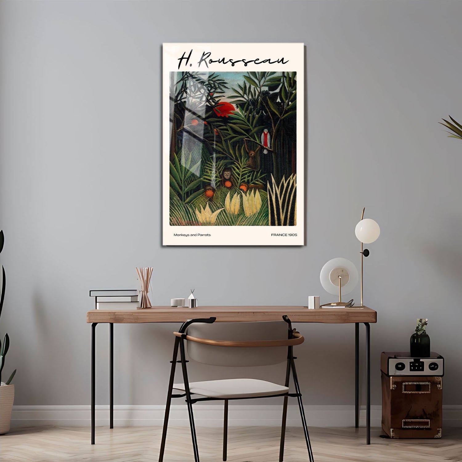 Wes Co Gallery Metal Poster Monkeys And Parrots by Henri Rousseau 24" x 36" Home Goods - Artist Edge to edge Metal Art Print