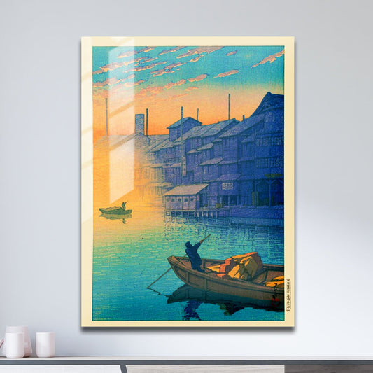 Wes Co Gallery Metal Poster Morning At Dotonbori In Osaka by Kawase Hasui 11" x 17" Home Goods - Artist Edge to edge Metal Art Print