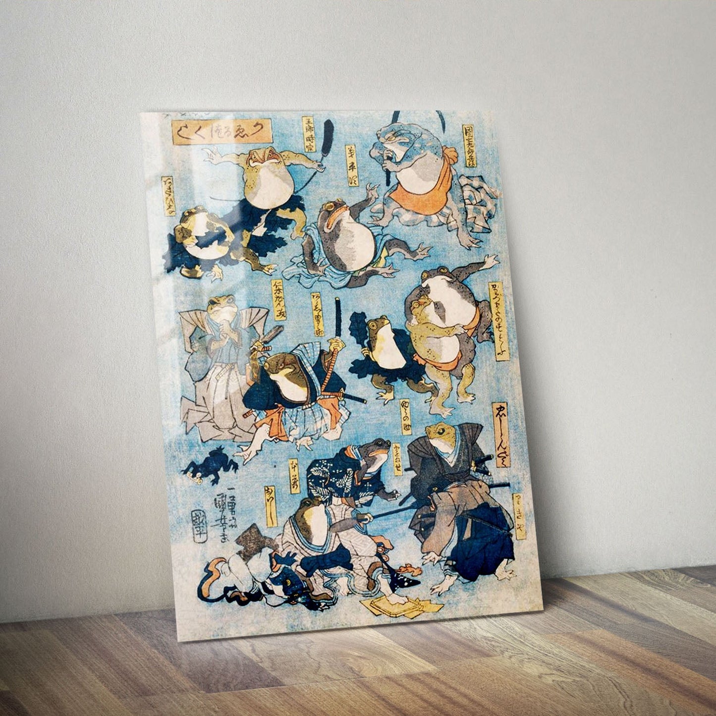 Wes Co Gallery Metal Poster Samurai Frogs by Utagawa Kuniyoshi 11" x 14" Home Goods - Artist Edge to edge Metal Art Print