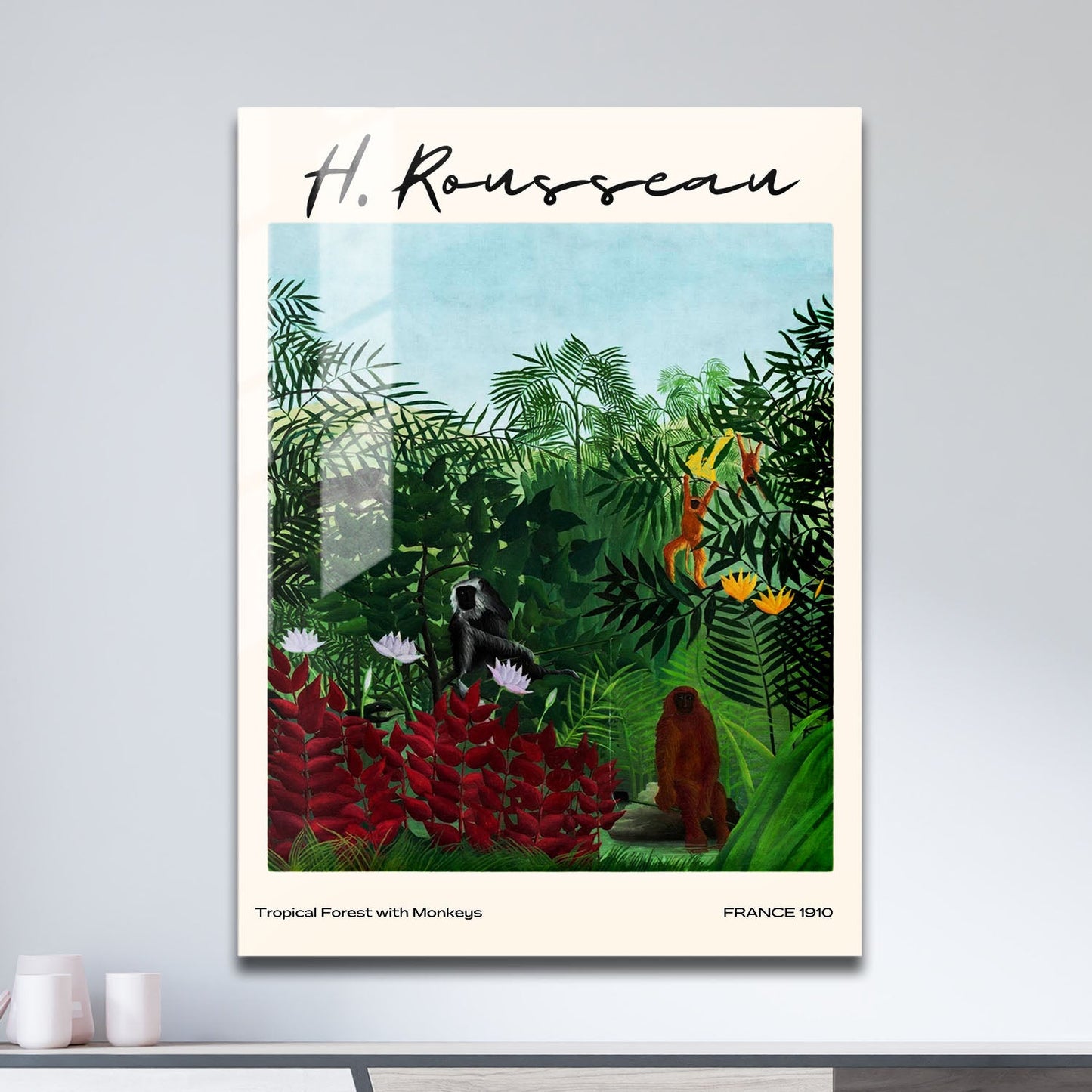 Wes Co Gallery Metal Poster Tropical Forest With Monkeys by Henri Rousseau 11" x 17" Home Goods - Artist Edge to edge Metal Art Print