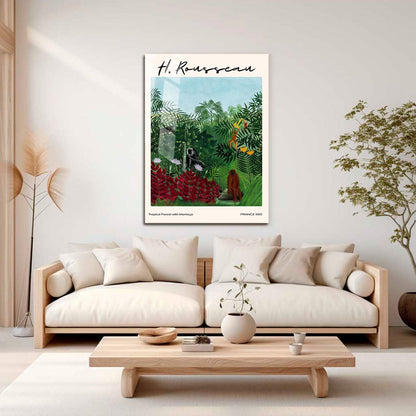 Wes Co Gallery Metal Poster Tropical Forest With Monkeys by Henri Rousseau 16" x 24" Home Goods - Artist Edge to edge Metal Art Print