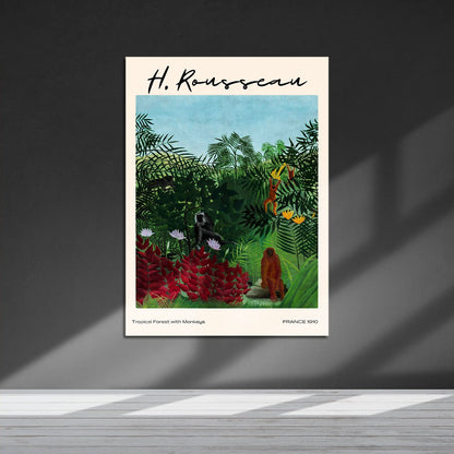 Wes Co Gallery Metal Poster Tropical Forest With Monkeys by Henri Rousseau 16" x 24" Home Goods - Artist Edge to edge Metal Art Print