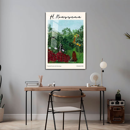 Wes Co Gallery Metal Poster Tropical Forest With Monkeys by Henri Rousseau 24" x 36" Home Goods - Artist Edge to edge Metal Art Print