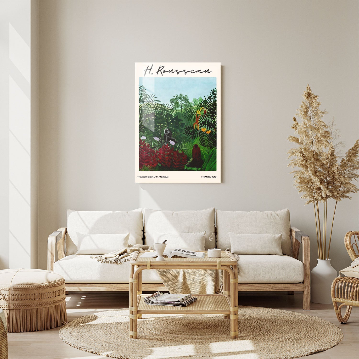 Wes Co Gallery Metal Poster Tropical Forest With Monkeys by Henri Rousseau 11" x 14" Home Goods - Artist Edge to edge Metal Art Print