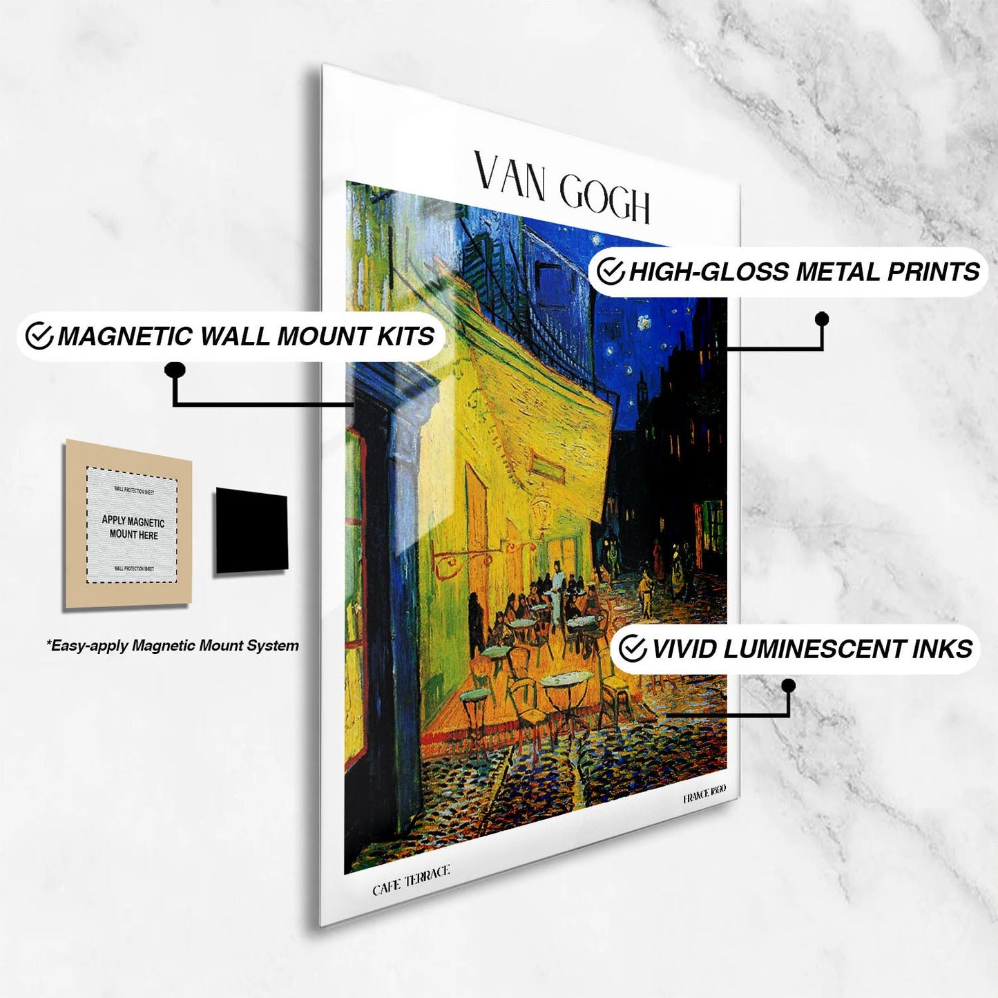 Wes Co Gallery Metal Poster Cafe Terrace by Van Gogh 24" x 36" Home Goods - Artist Edge to edge Metal Art Print