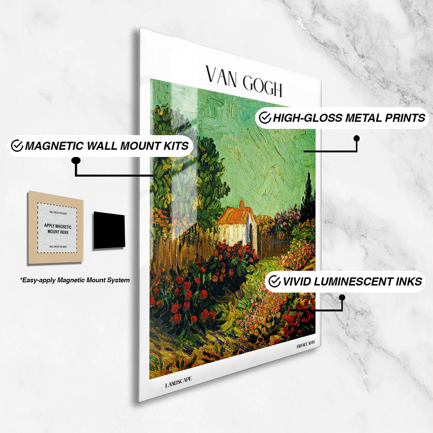 Wes Co Gallery Metal Poster Landscape by Van Gogh 24" x 36" Home Goods - Artist Edge to edge Metal Art Print