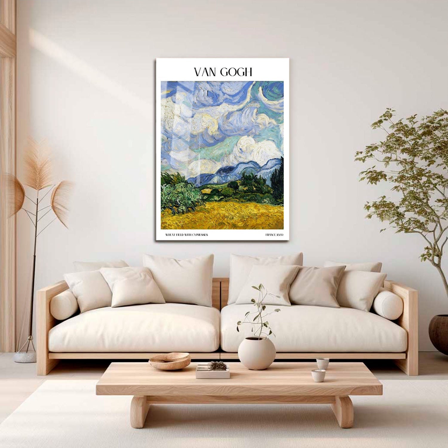 Wes Co Gallery Metal Poster Wheat Field With Cypresses by Van Gogh 16" x 24" Home Goods - Artist Edge to edge Metal Art Print