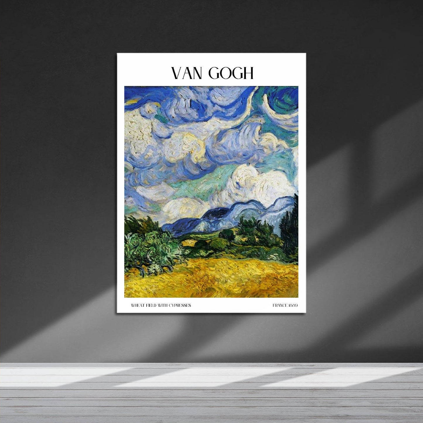 Wes Co Gallery Metal Poster Wheat Field With Cypresses by Van Gogh 16" x 24" Home Goods - Artist Edge to edge Metal Art Print