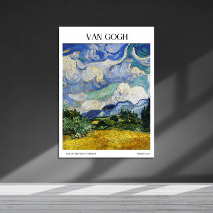 Wes Co Gallery Metal Poster Wheat Field With Cypresses by Van Gogh 16" x 24" Home Goods - Artist Edge to edge Metal Art Print