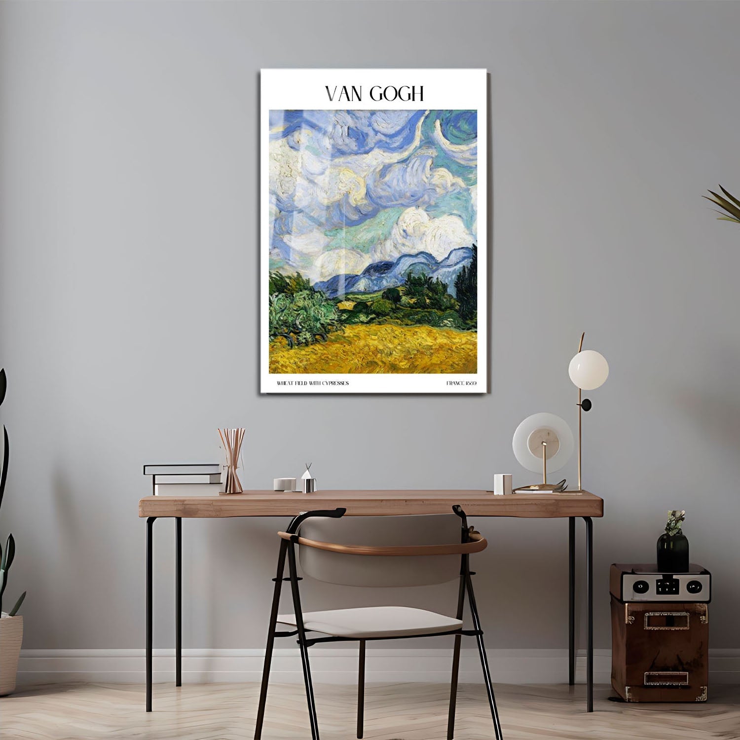 Wes Co Gallery Metal Poster Wheat Field With Cypresses by Van Gogh 24" x 36" Home Goods - Artist Edge to edge Metal Art Print