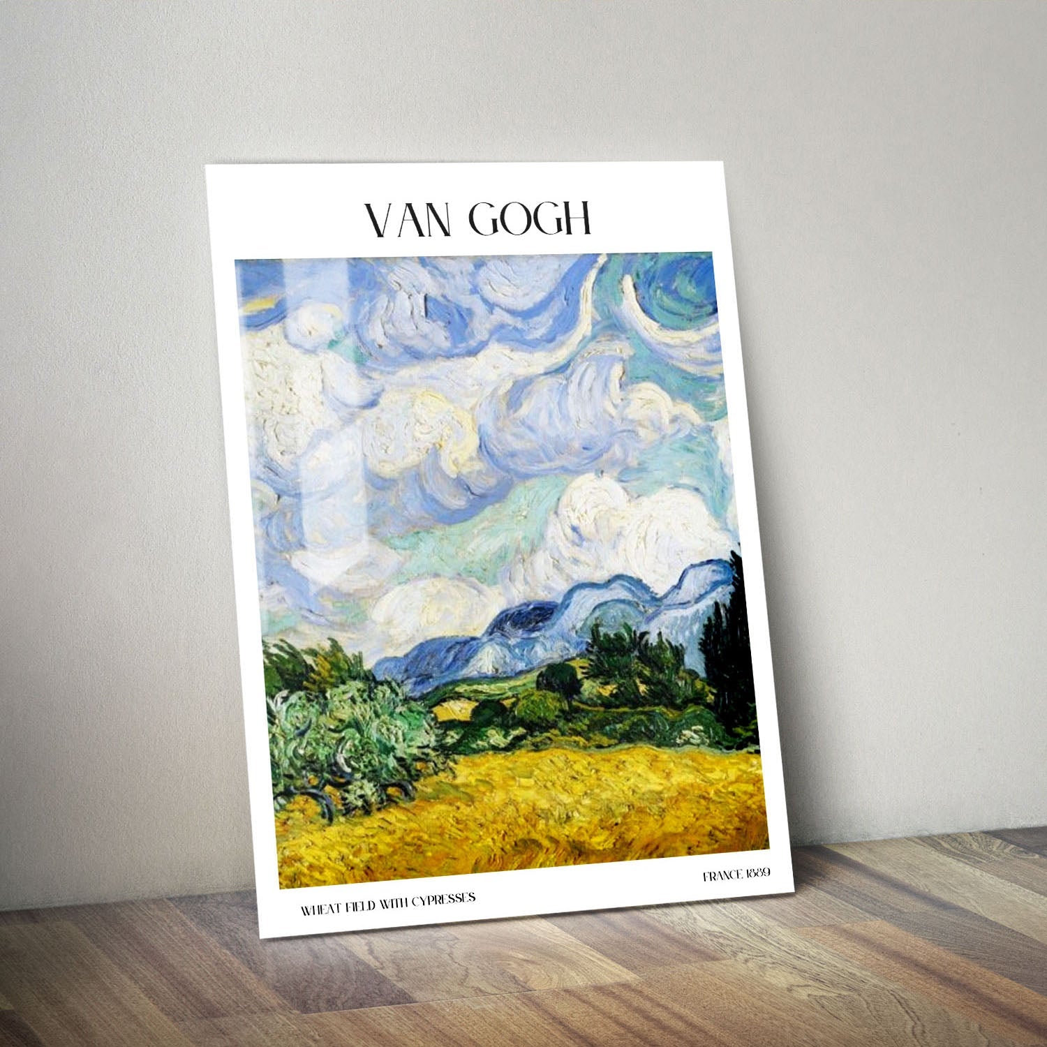 Wes Co Gallery Metal Poster Wheat Field With Cypresses by Van Gogh 11" x 14" Home Goods - Artist Edge to edge Metal Art Print