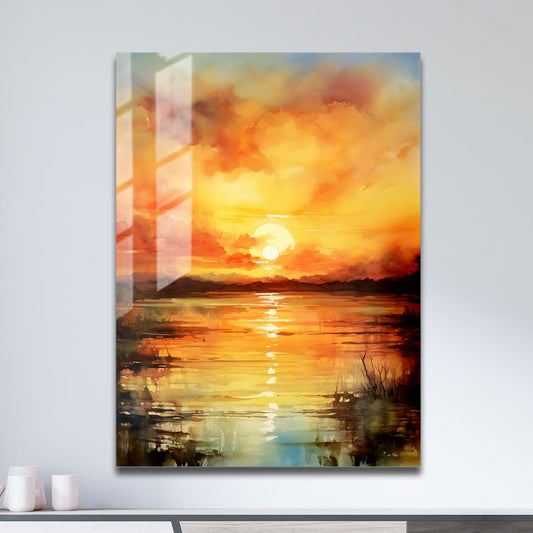 Wes Co Gallery Metal Poster Sunset Over Lake 11" x 17" Home Goods - Nature Border or edge to edge Metal Art Print