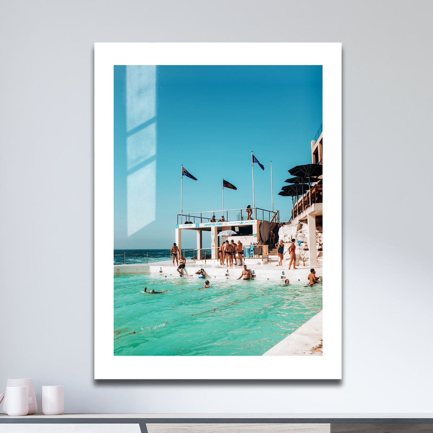 Wes Co Gallery Metal Poster Bondi Icerbergs Swimmers 16" x 24" Home Goods - Travels Border or edge to edge Metal Art Print