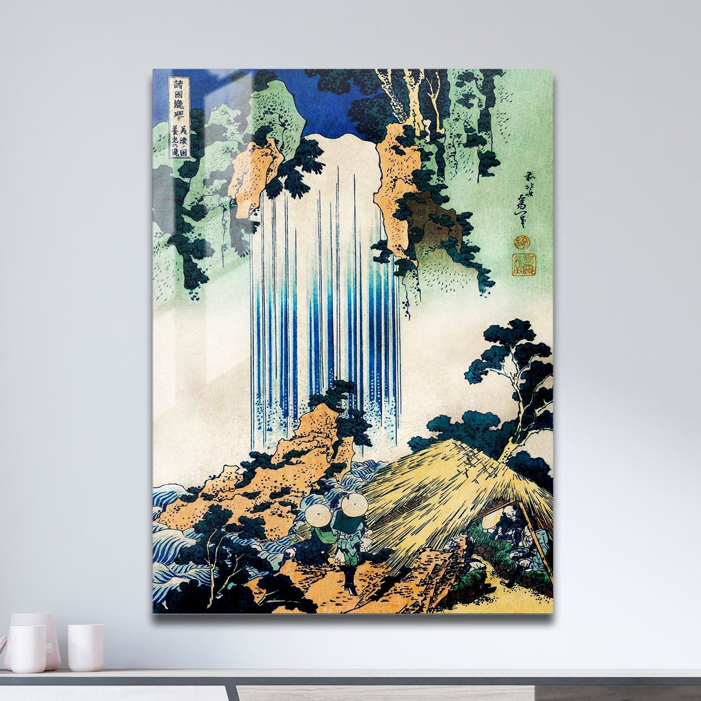 Wes Co Gallery Metal Poster Yoro Waterfall by Katsushika Hokusai 11" x 17" Home Goods - Artist Edge to edge Metal Art Print