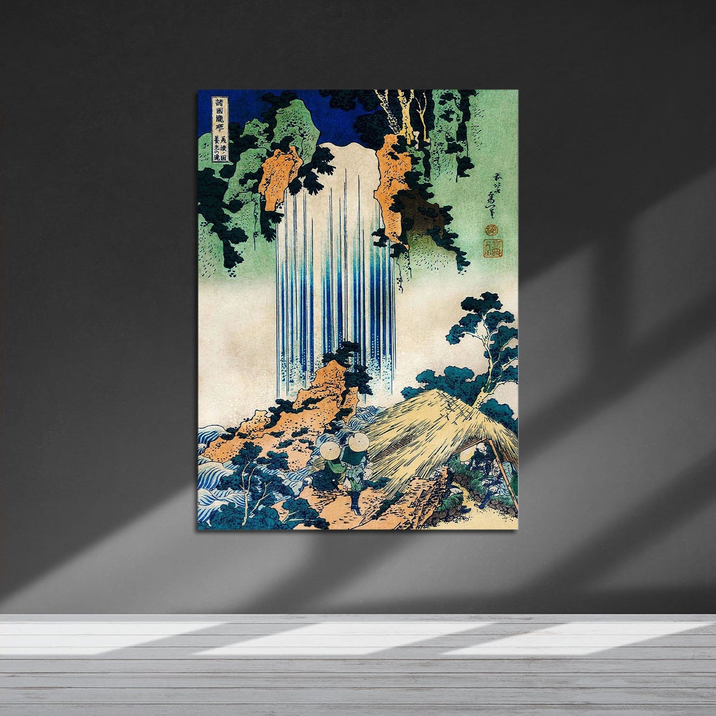 Wes Co Gallery Metal Poster Yoro Waterfall by Katsushika Hokusai 16" x 24" Home Goods - Artist Edge to edge Metal Art Print