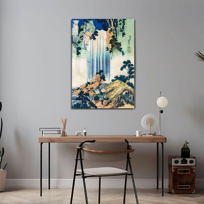 Wes Co Gallery Metal Poster Yoro Waterfall by Katsushika Hokusai 24" x 36" Home Goods - Artist Edge to edge Metal Art Print