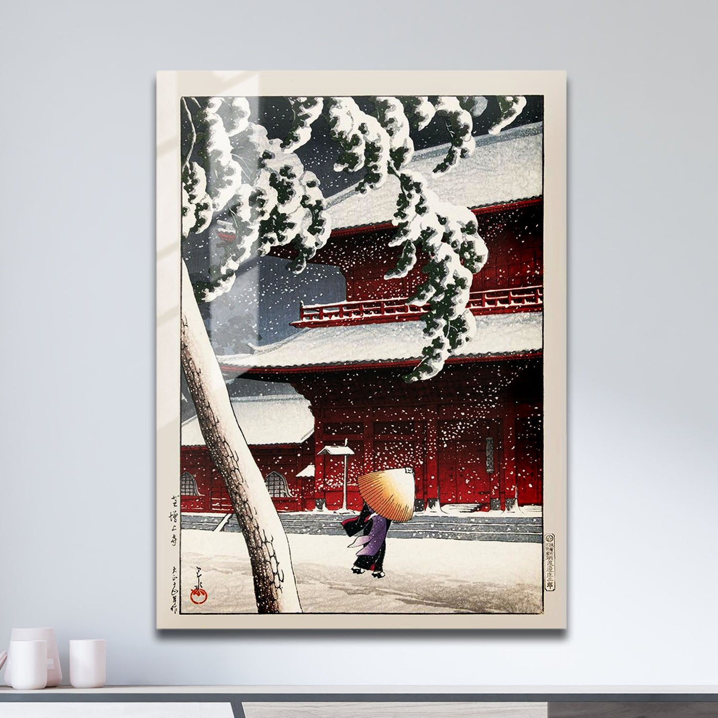 Wes Co Gallery Metal Poster Geisha Snowstorm by Kawase Hasui 11" x 17" Home Goods - Artist Edge to edge Metal Art Print