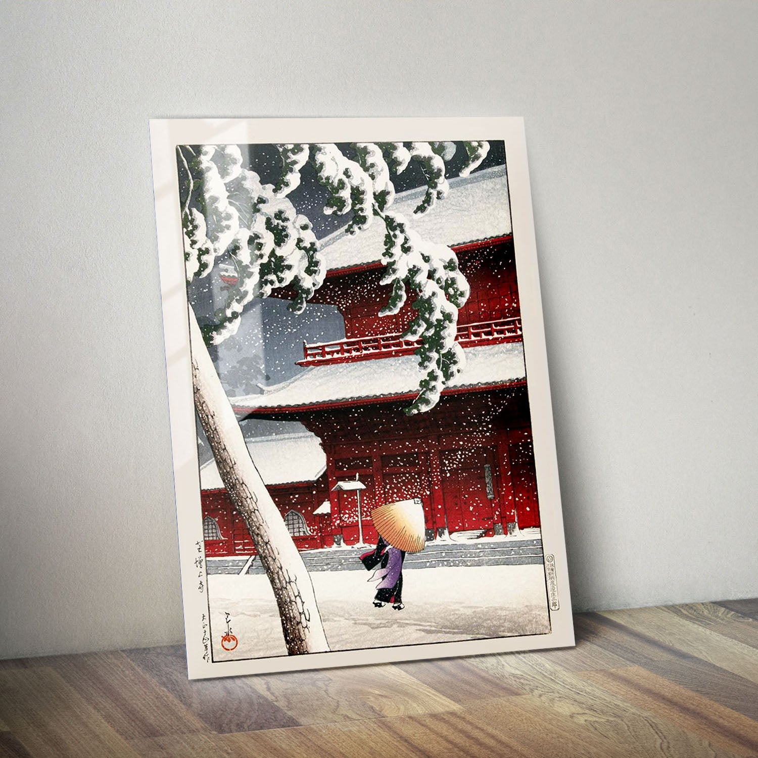 Wes Co Gallery Metal Poster Geisha Snowstorm by Kawase Hasui 11" x 14" Home Goods - Artist Edge to edge Metal Art Print