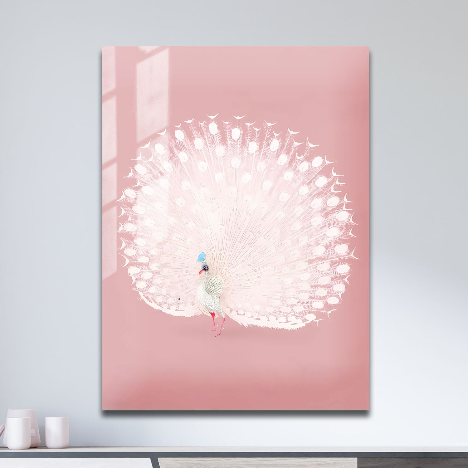 Wes Co Gallery Metal Poster Pink Peacock by Ohara Koson 11" x 17" Home Goods - Artist Edge to edge Metal Art Print