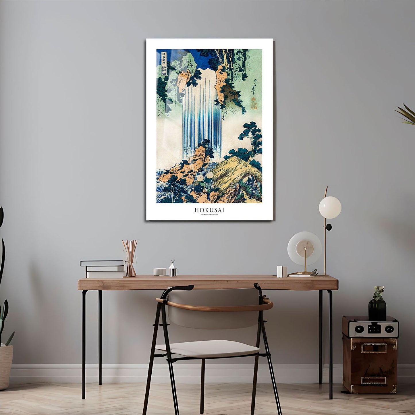 Wes Co Gallery Metal Poster Yoro Waterfall Profile by Katsushika Hokusai 24" x 36" Home Goods - Artist Edge to edge Metal Art Print