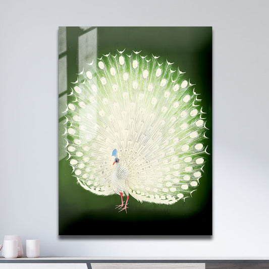 Wes Co Gallery Metal Poster Green Peacock by Ohara Koson 11" x 17" Home Goods - Artist Edge to edge Metal Art Print